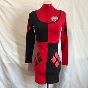 SM06 DC Comics Red and Black Long Sleeve Bodycon Midi Dress